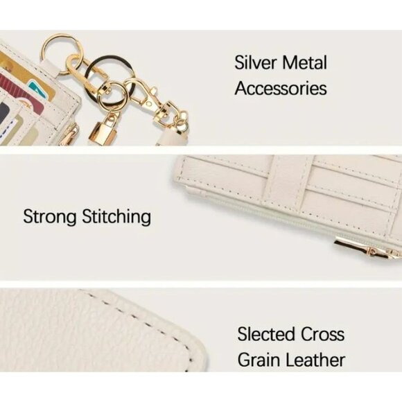 Grey RFID Blocking Leather Card Holder Wallet With Tassel & Keychain Wristlet NE - Picture 5 of 5